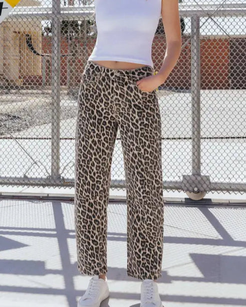 Vervet High Rise Leopard Print Barrel Jeans