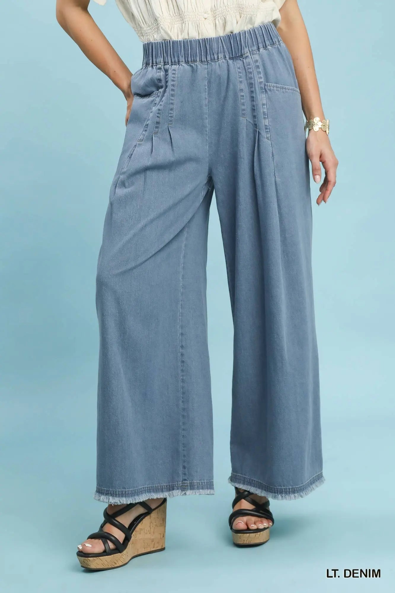 Light Denim Wide Leg Pants