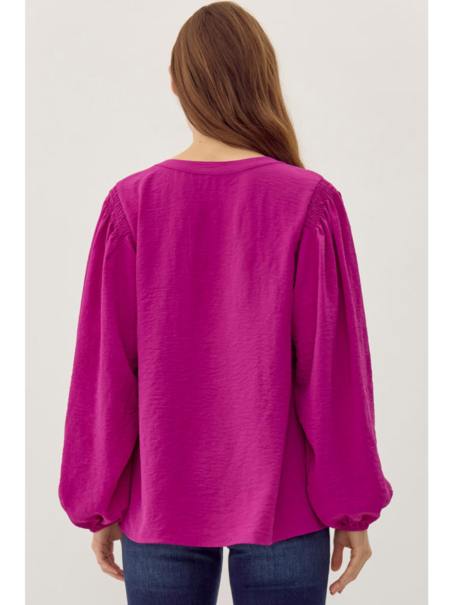 Magenta Long Sleeve V Neck Top