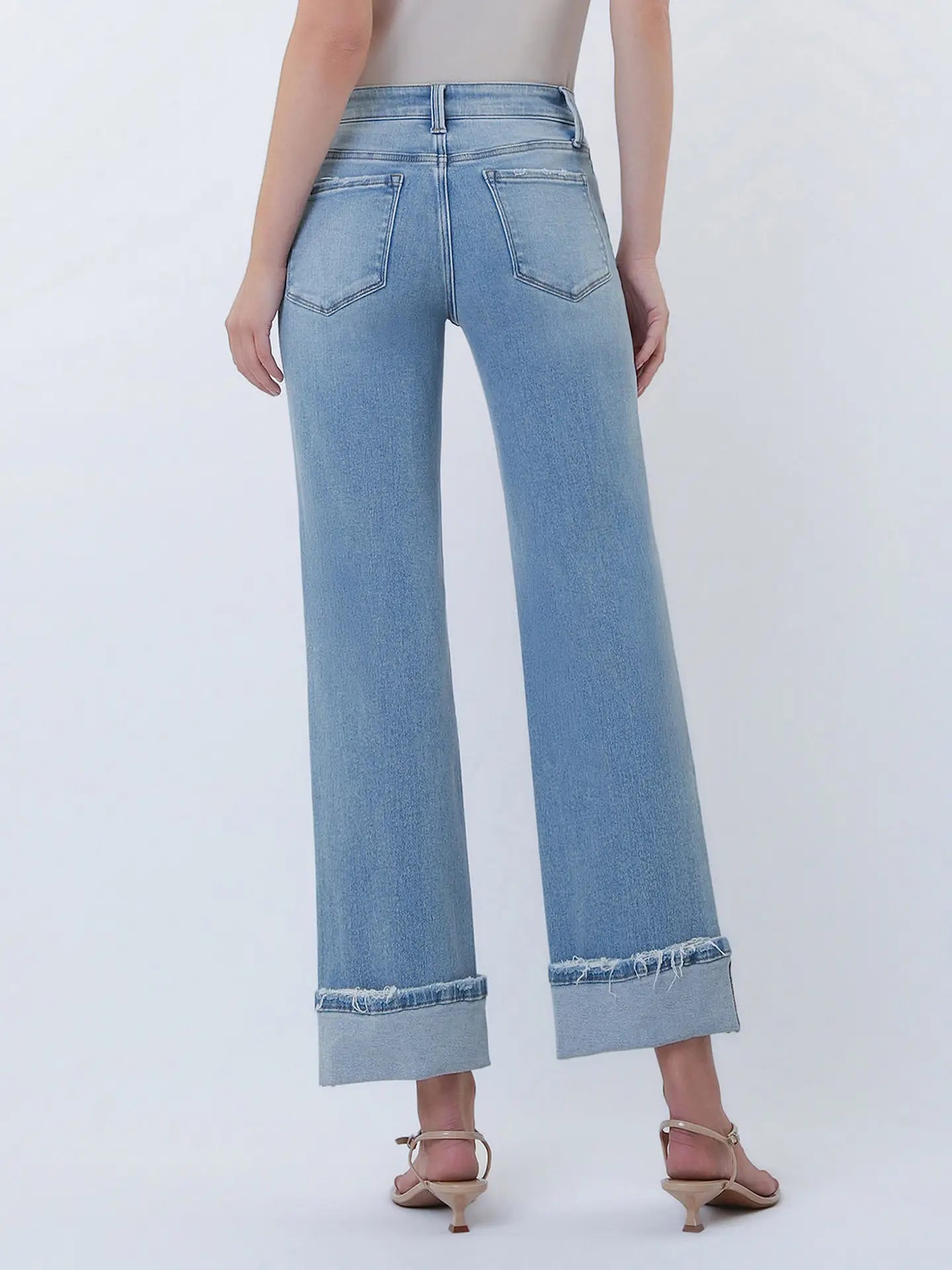 Lovervet Mid Rise Medium Light Cuffed Slim Wide Jeans
