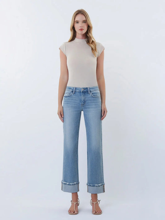 Lovervet Mid Rise Medium Light Cuffed Slim Wide Jeans