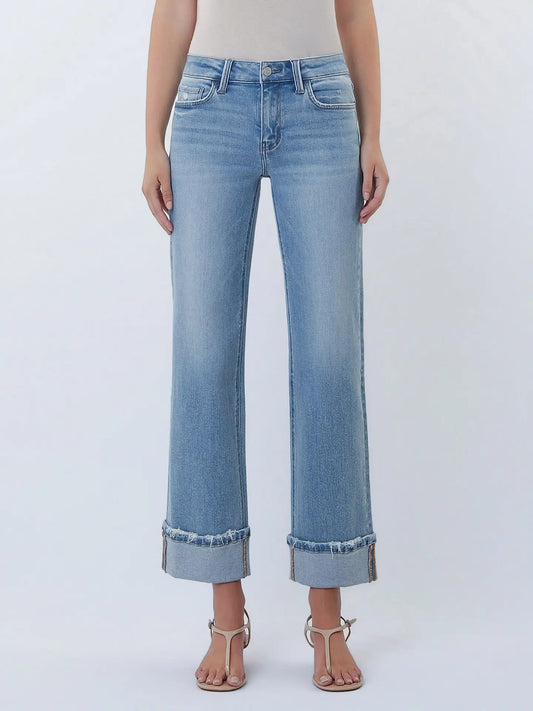 Lovervet Mid Rise Medium Light Cuffed Slim Wide Jeans
