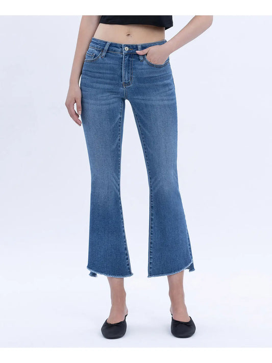 Vervet Mid Rise Raw Step Hem Crop Flare Jeans