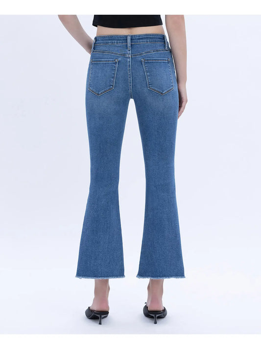 Vervet Mid Rise Raw Step Hem Crop Flare Jeans