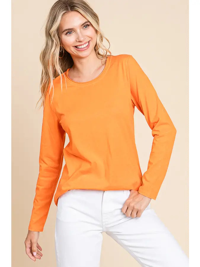 Orange Mineral Wash Round Neck Top