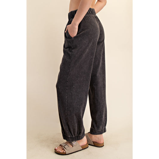 Black Mineral Washed Cotton Lounge Pant
