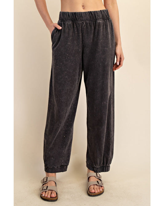 Black Mineral Washed Cotton Lounge Pant