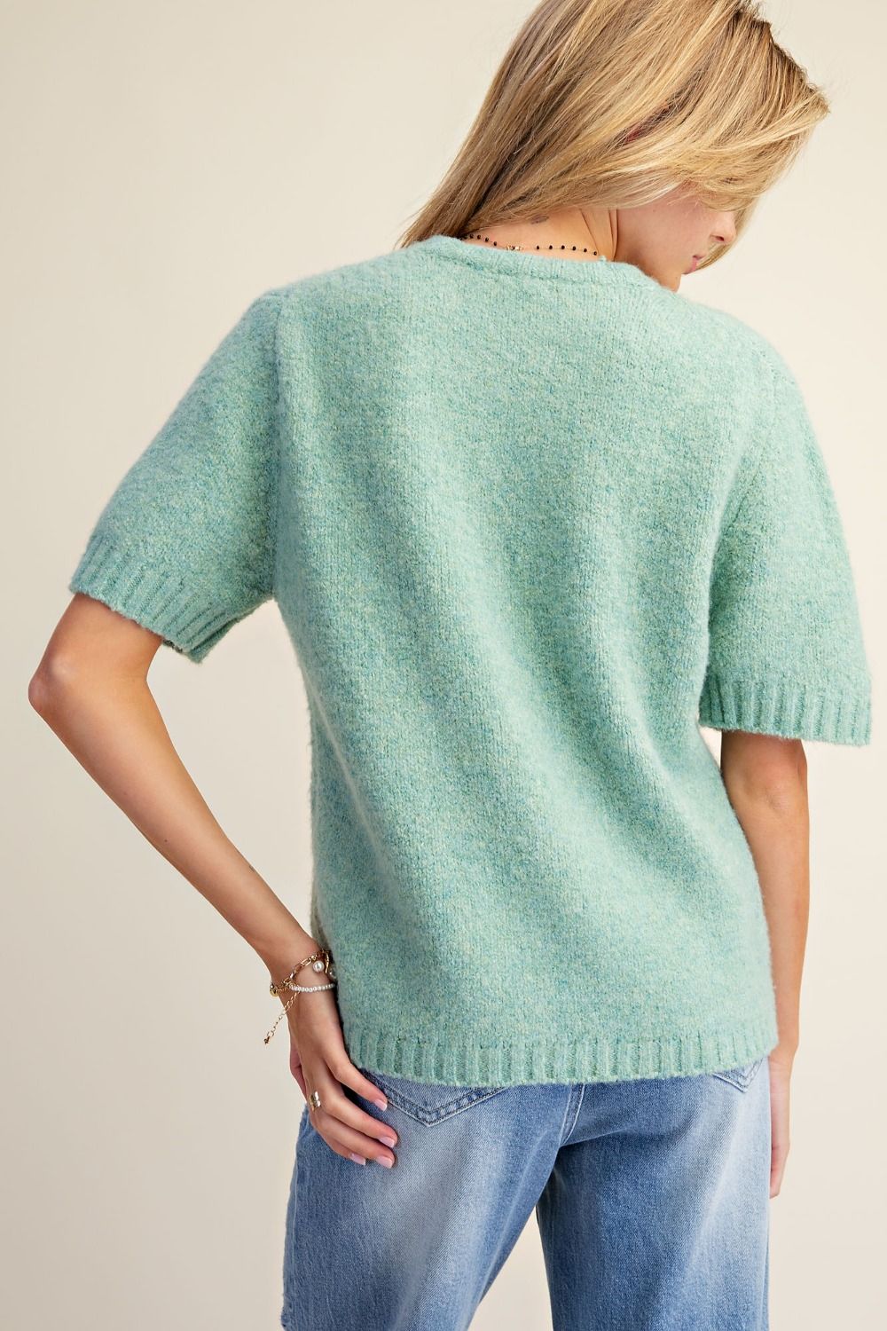 Mint Blue fuzzy textured knit sweater
