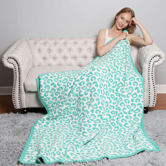 Aqua Leopard Print Luxury Soft Throw Blanket