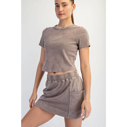 Mocha Mineral Washed Cotton Rib Cropped Tee
