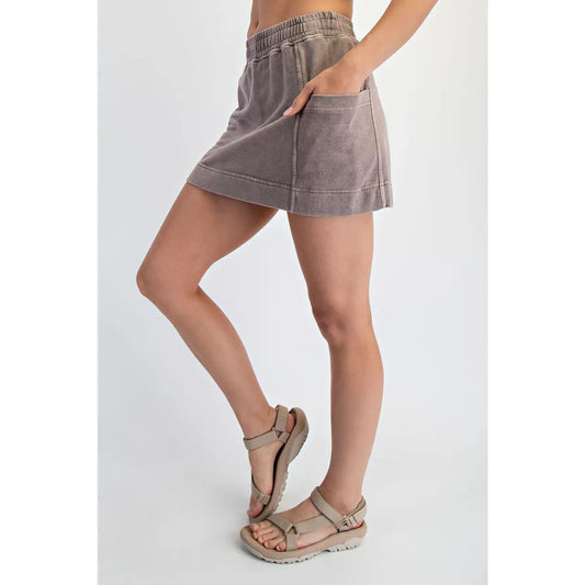 Mocha Mineral Washed Side Pocket Skort