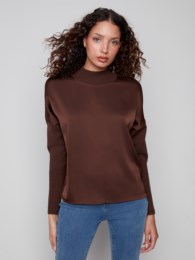Mocha Mock Neck Satin Combo Top