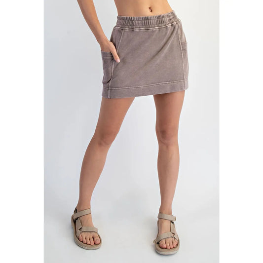 Mocha Mineral Washed Side Pocket Skort