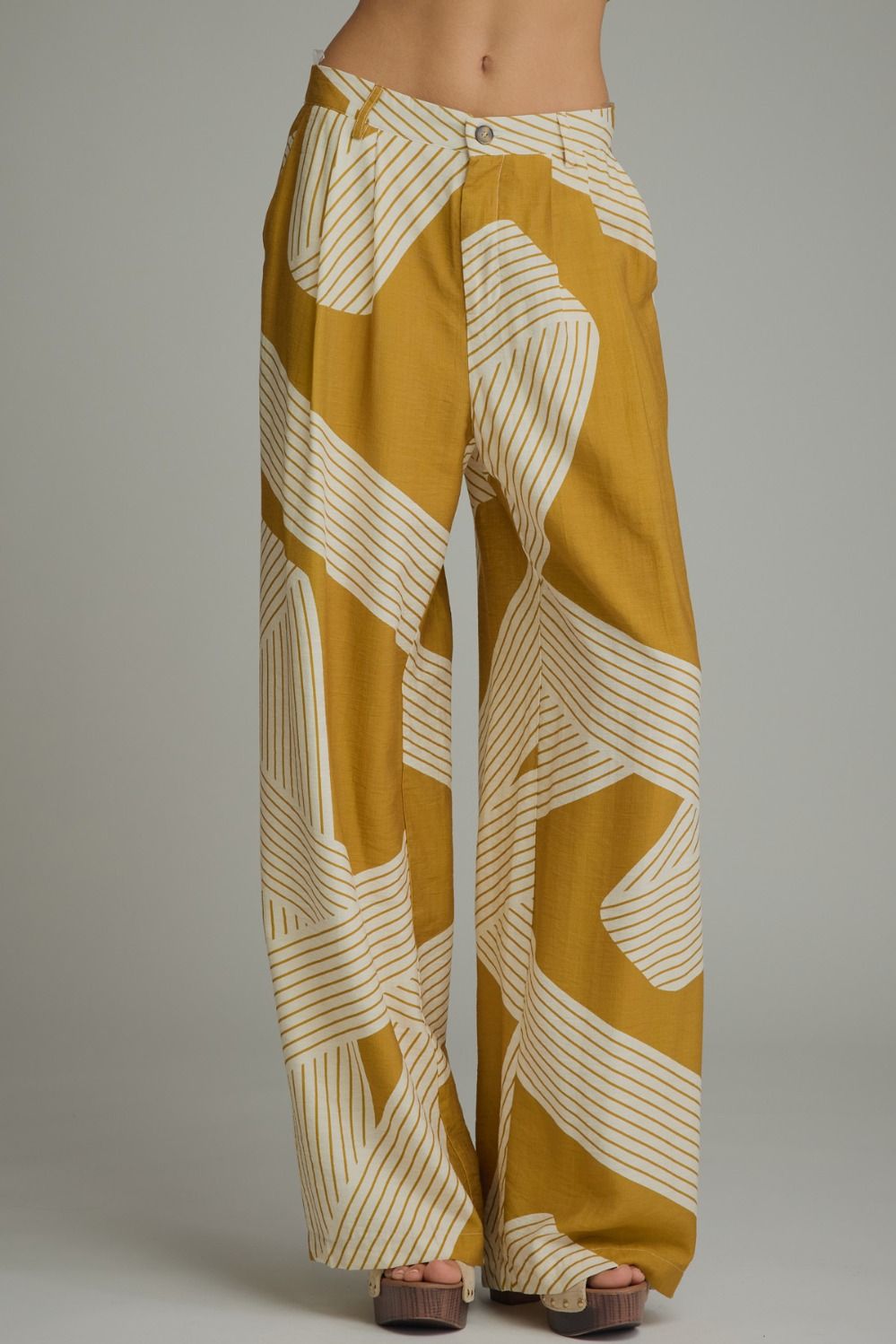 Mustard Wide Leg Print Pants