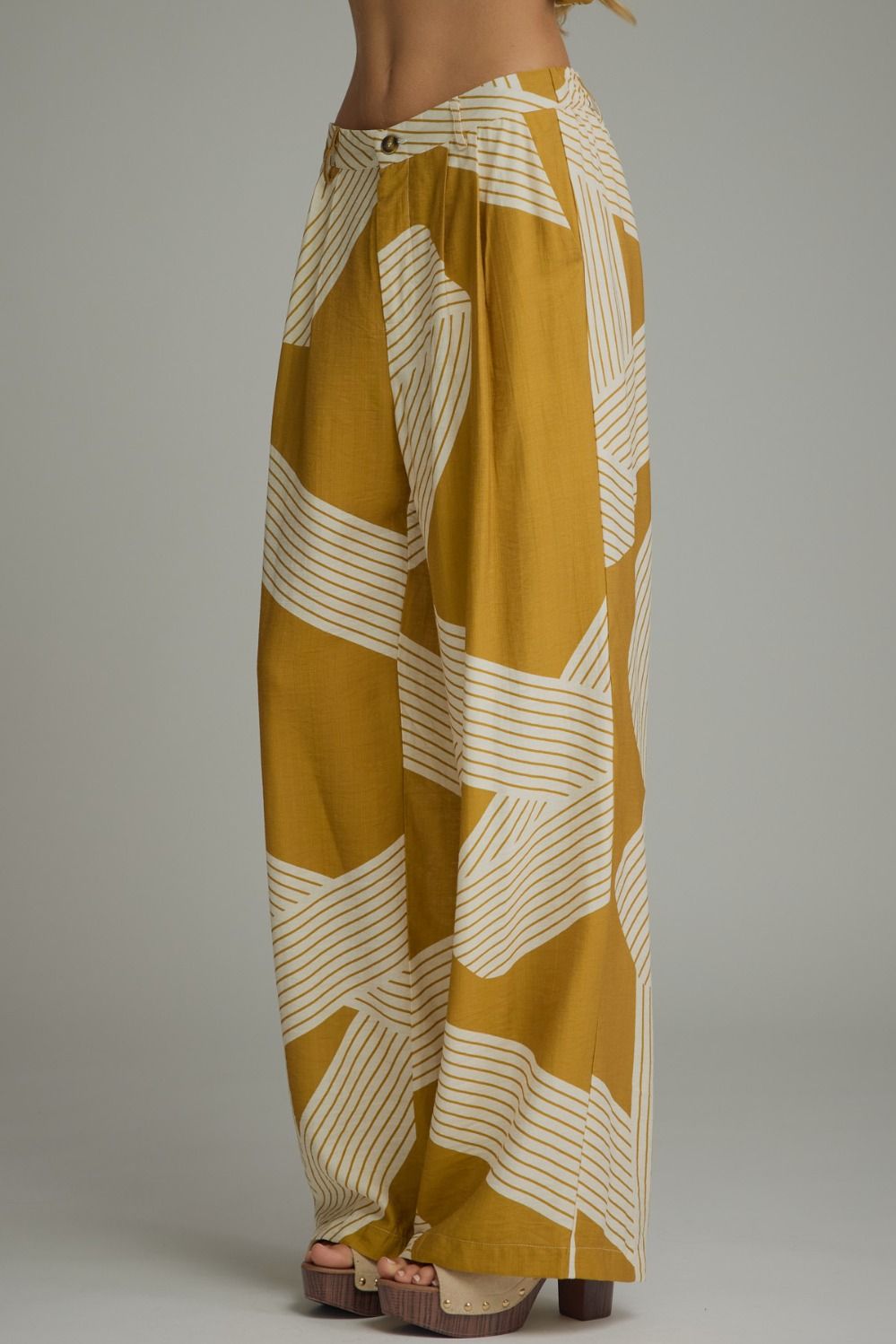 Mustard Wide Leg Print Pants