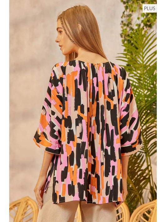 Plus Size Multicolor Print Top