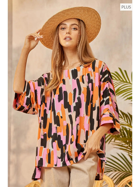 Plus Size Multicolor Print Top