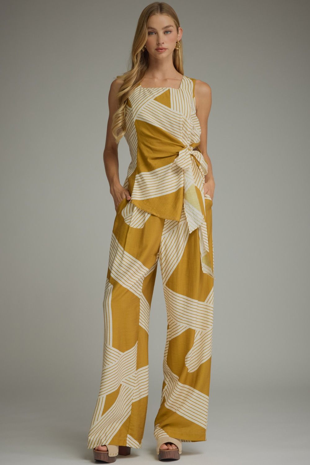 Mustard Wide Leg Print Pants