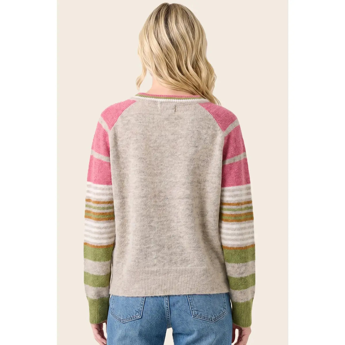 Pink Multi Color Striped Sleeve Sweater