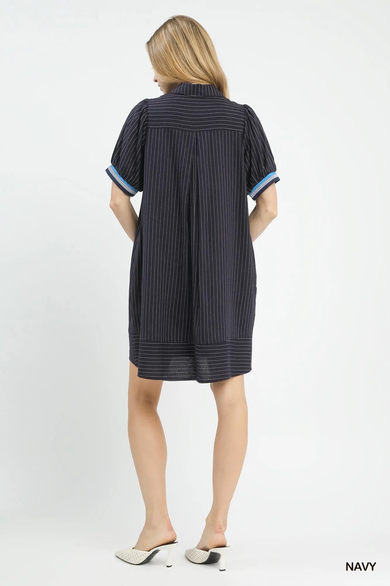Navy linen striped polo dress