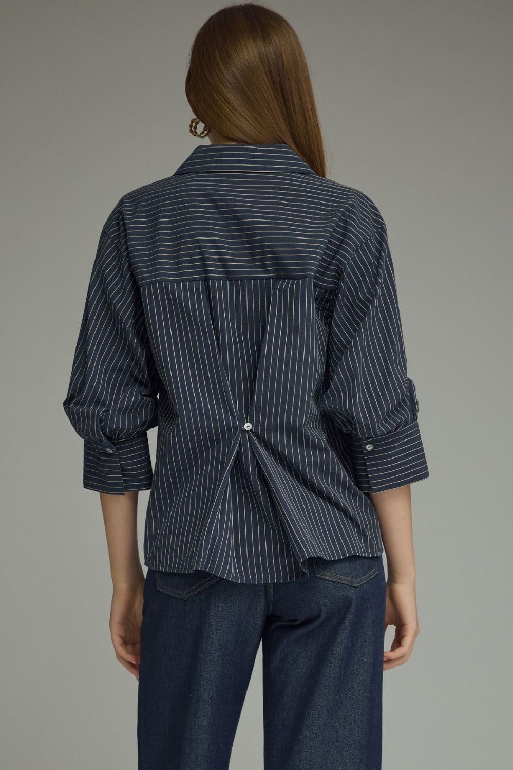 Navy Stripe 3/4 sleeve detail top