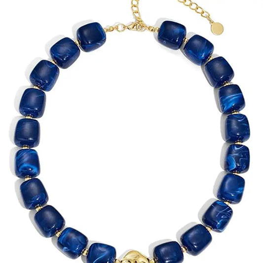 Navy Bold Chunky Beaded Statement Necklace