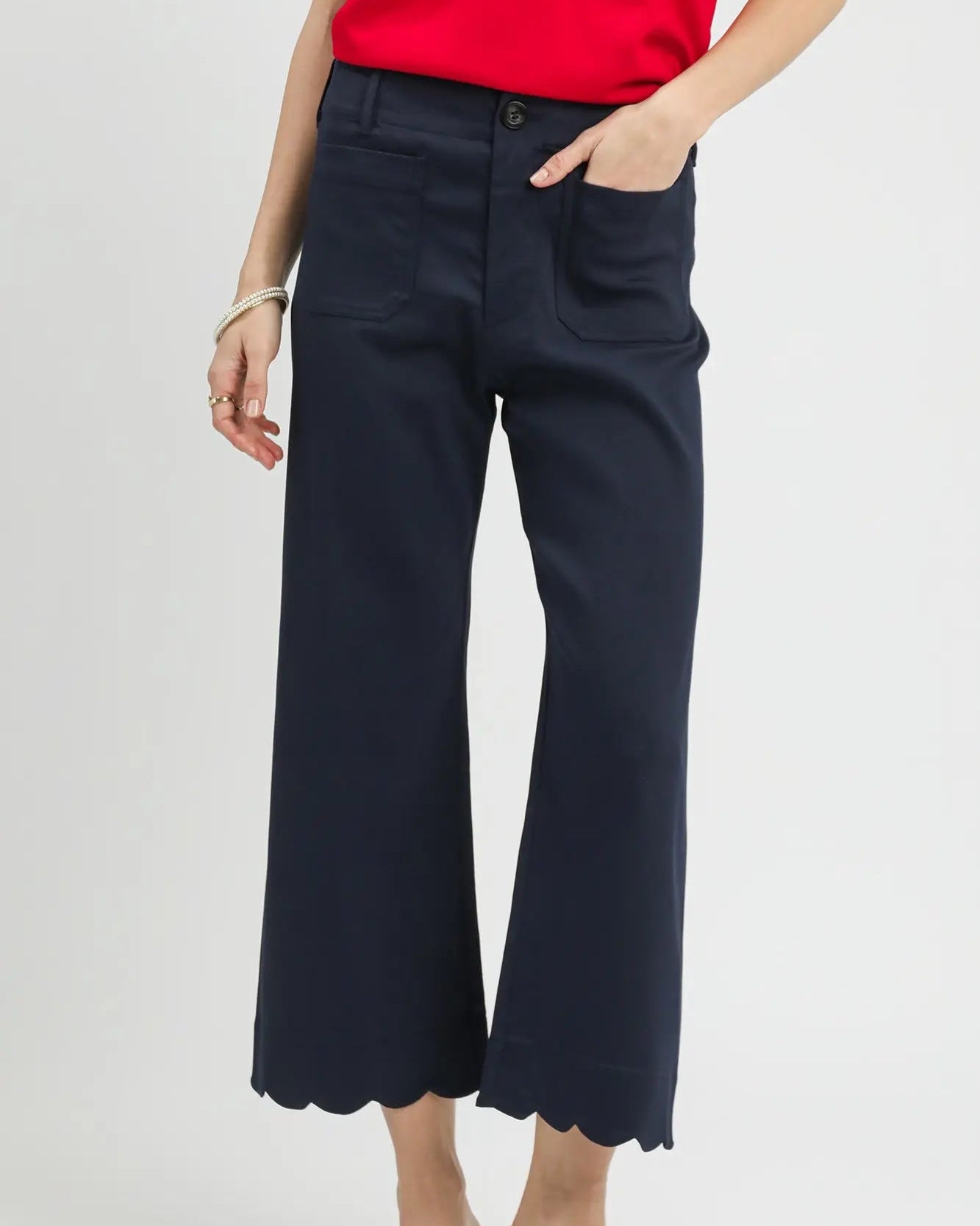 Navy Scallop Hem Wide Leg Pants