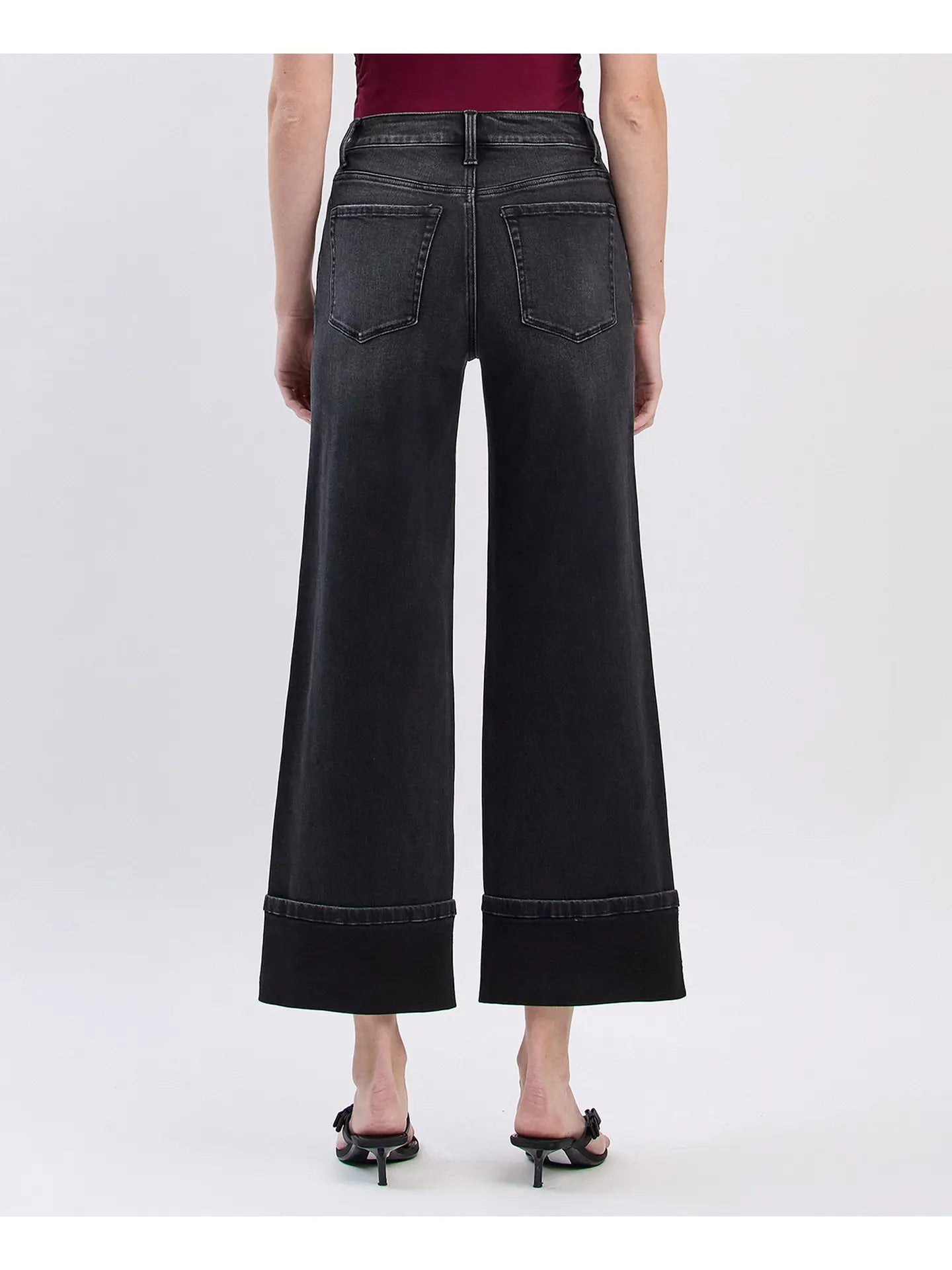 Black Super High Rise Cuffed Baggy Wide Jeans