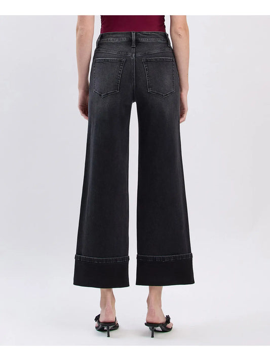 Black Super High Rise Cuffed Baggy Wide Jeans