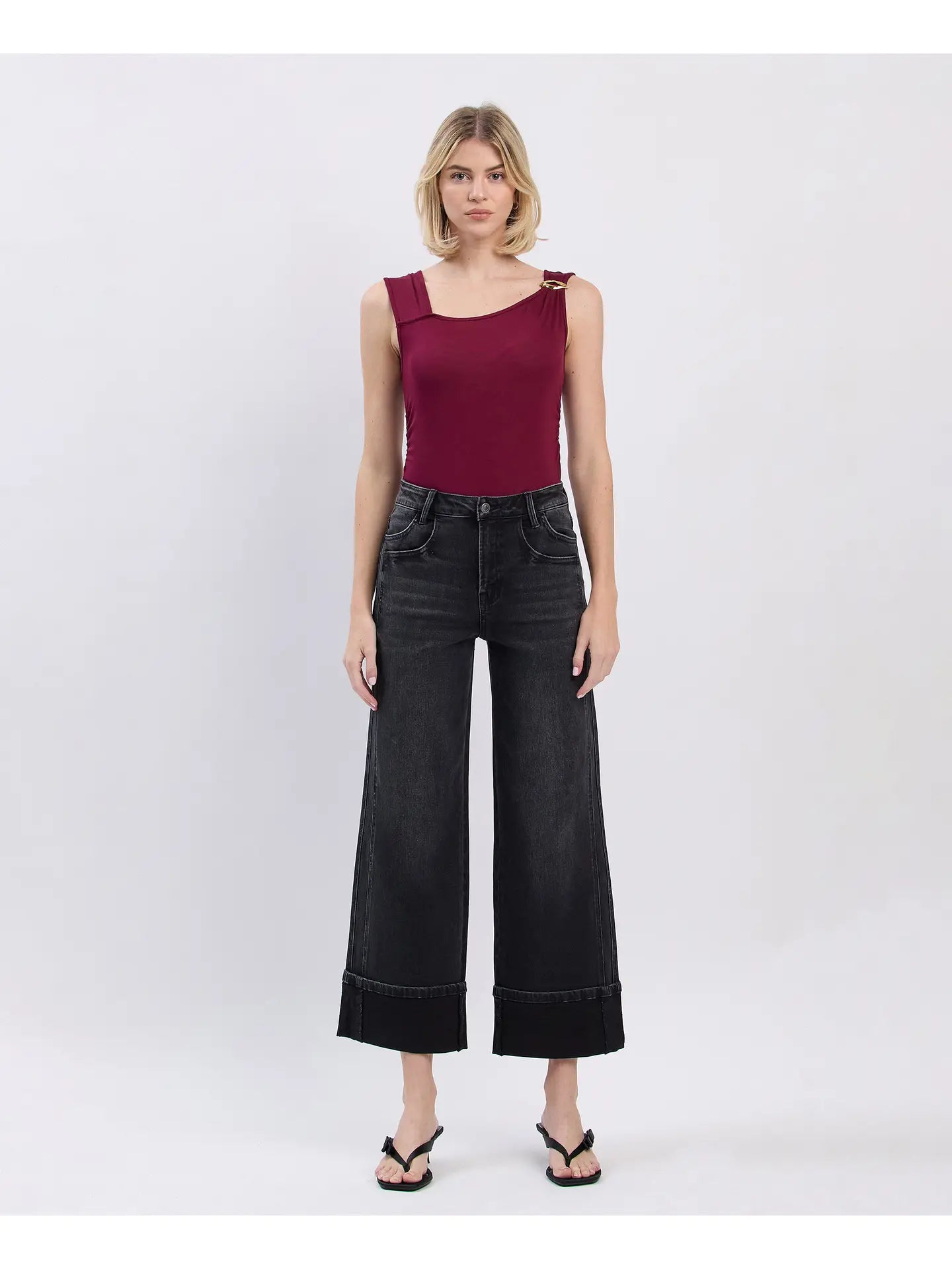 Black Super High Rise Cuffed Baggy Wide Jeans