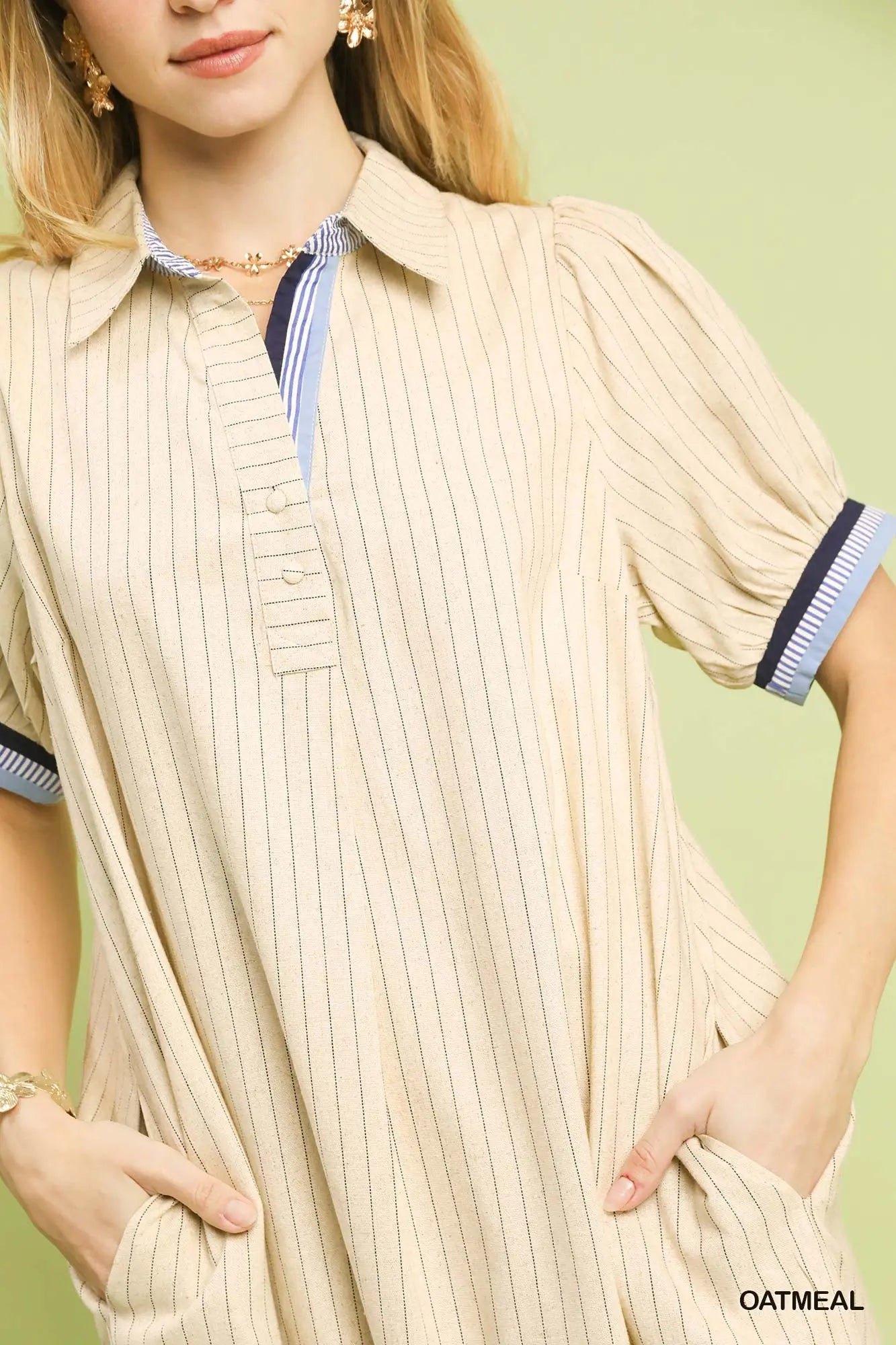 Oatmeal striped polo dress