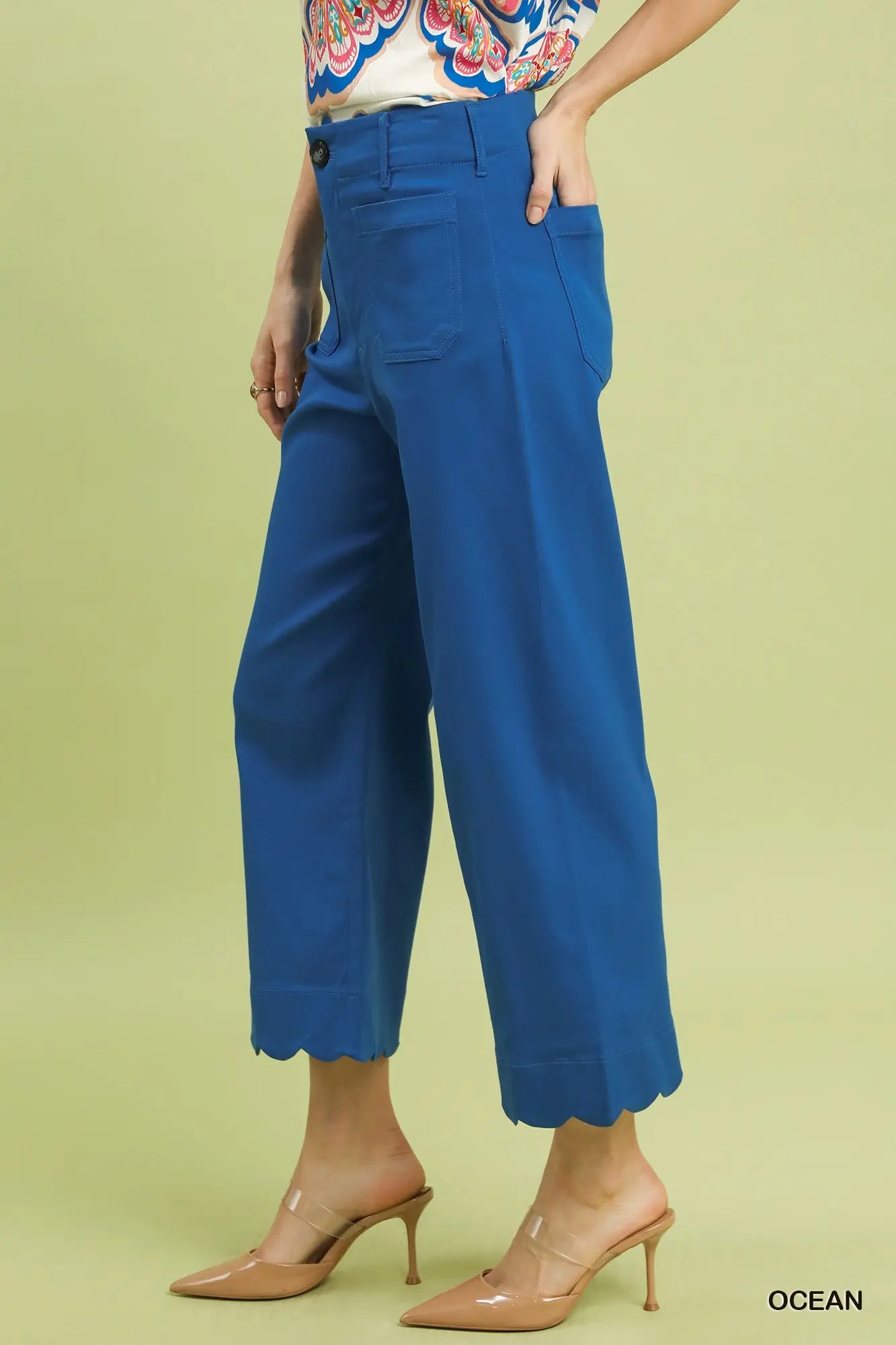 Ocean scallop hem wide leg pants