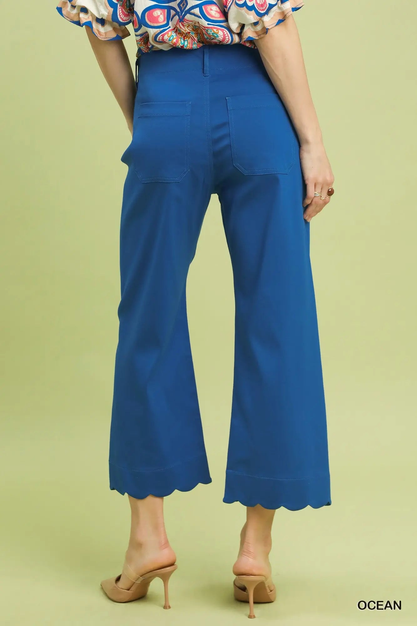 Ocean scallop hem wide leg pants