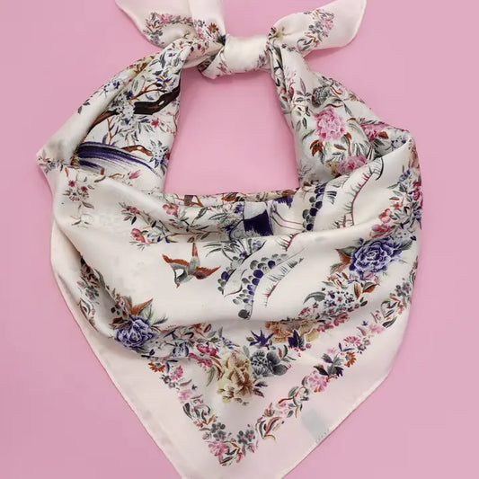 Off White Large Floral Print Bandana Scarf