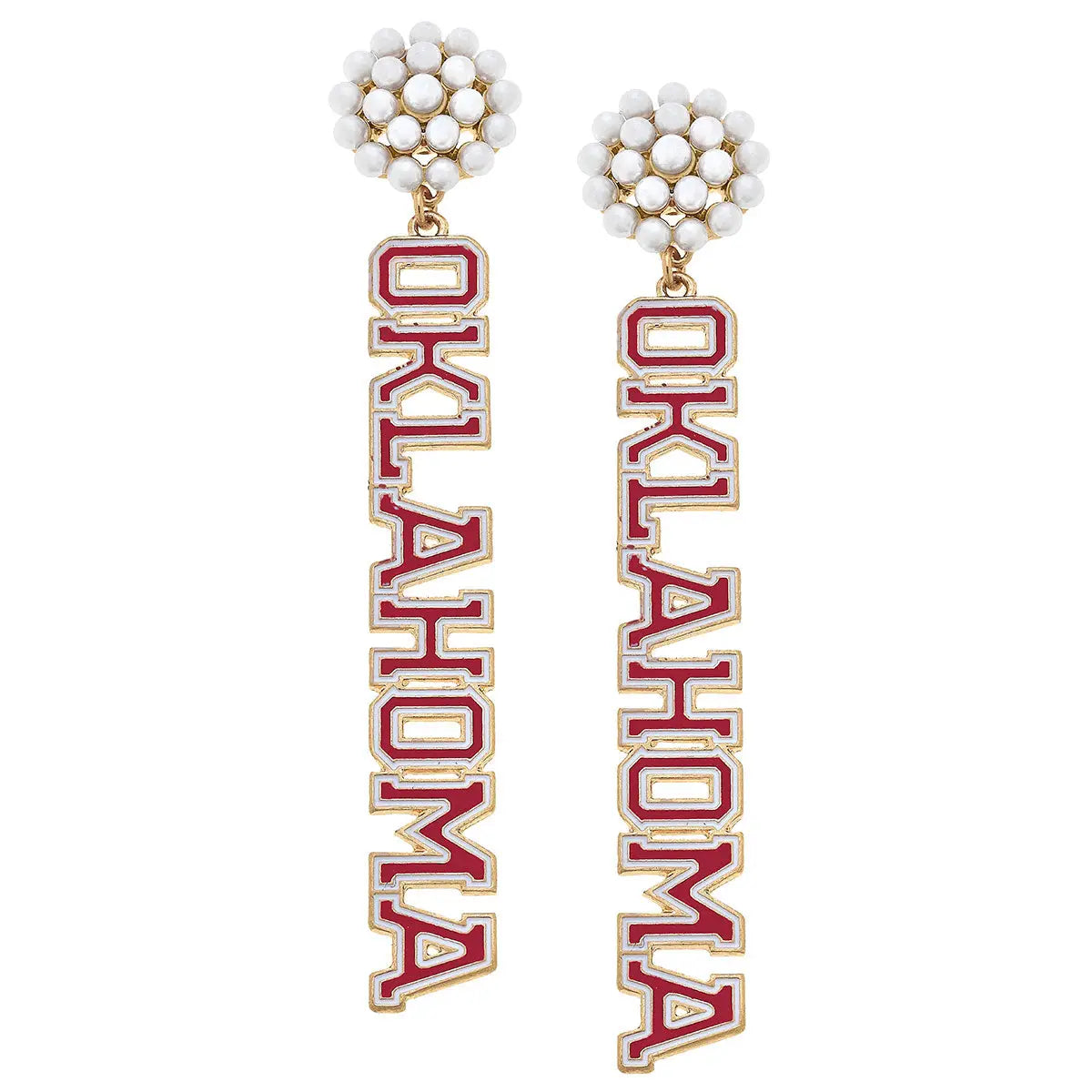 Oklahoma Sooners Pearl Cluster Outline Enamel Drop Earrings