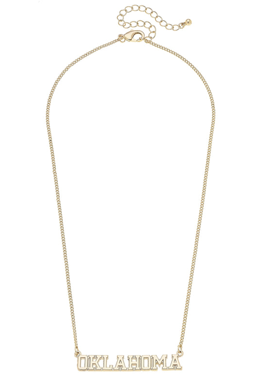 Oklahoma Outline Necklace in Shiny Gold