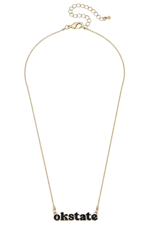 Oklahoma State Cowboys Slogan Necklace in Black/Shiny Gold