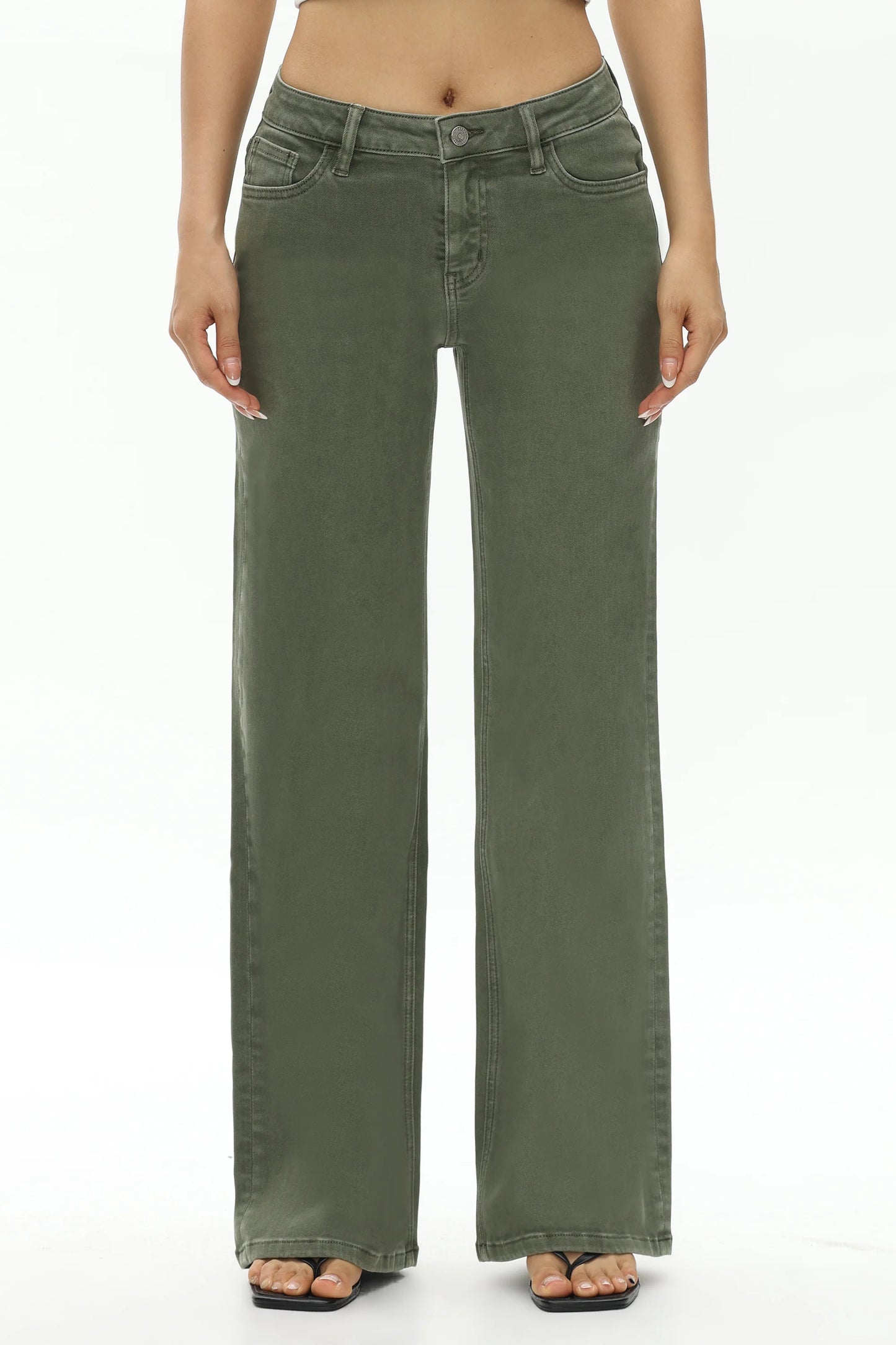 BAYEAS Olive Mid Rise Wide leg jeans