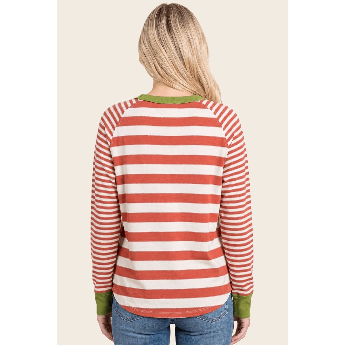 Stripe Blocked Stripe Top (olive and orange)