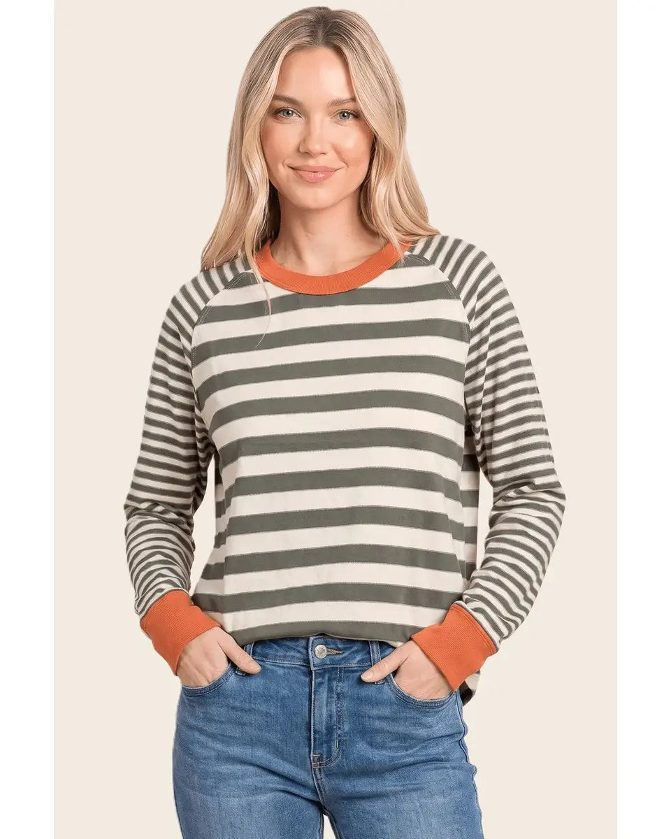 Stripe Blocked Stripe Top (olive and orange)