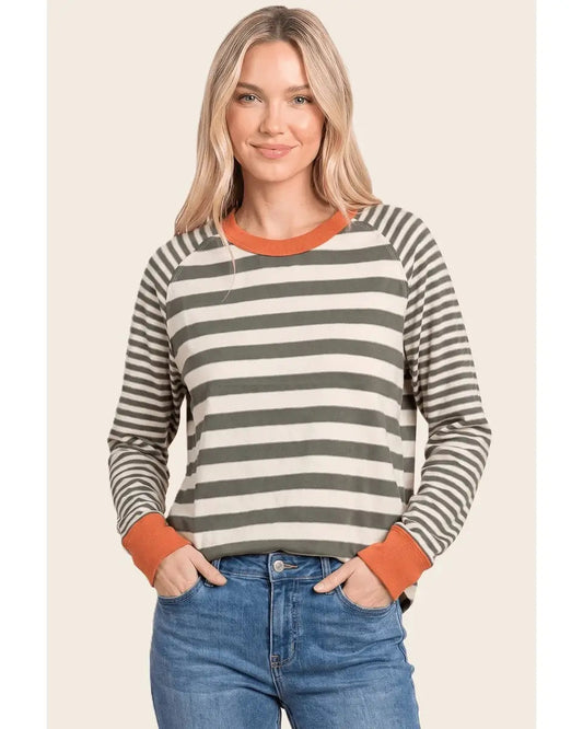 Stripe Blocked Stripe Top (olive and orange)