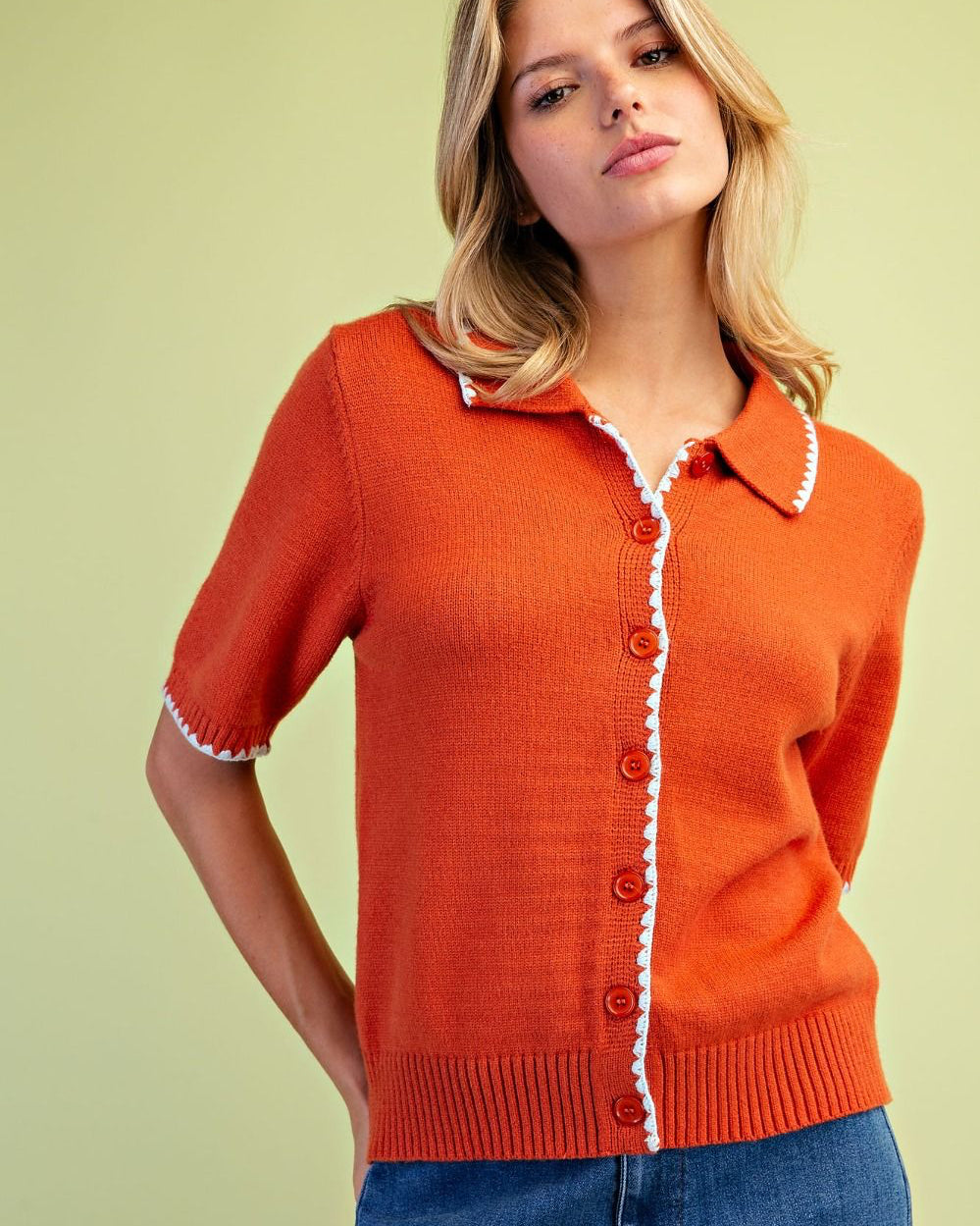Rust button down knit sweater cardigan
