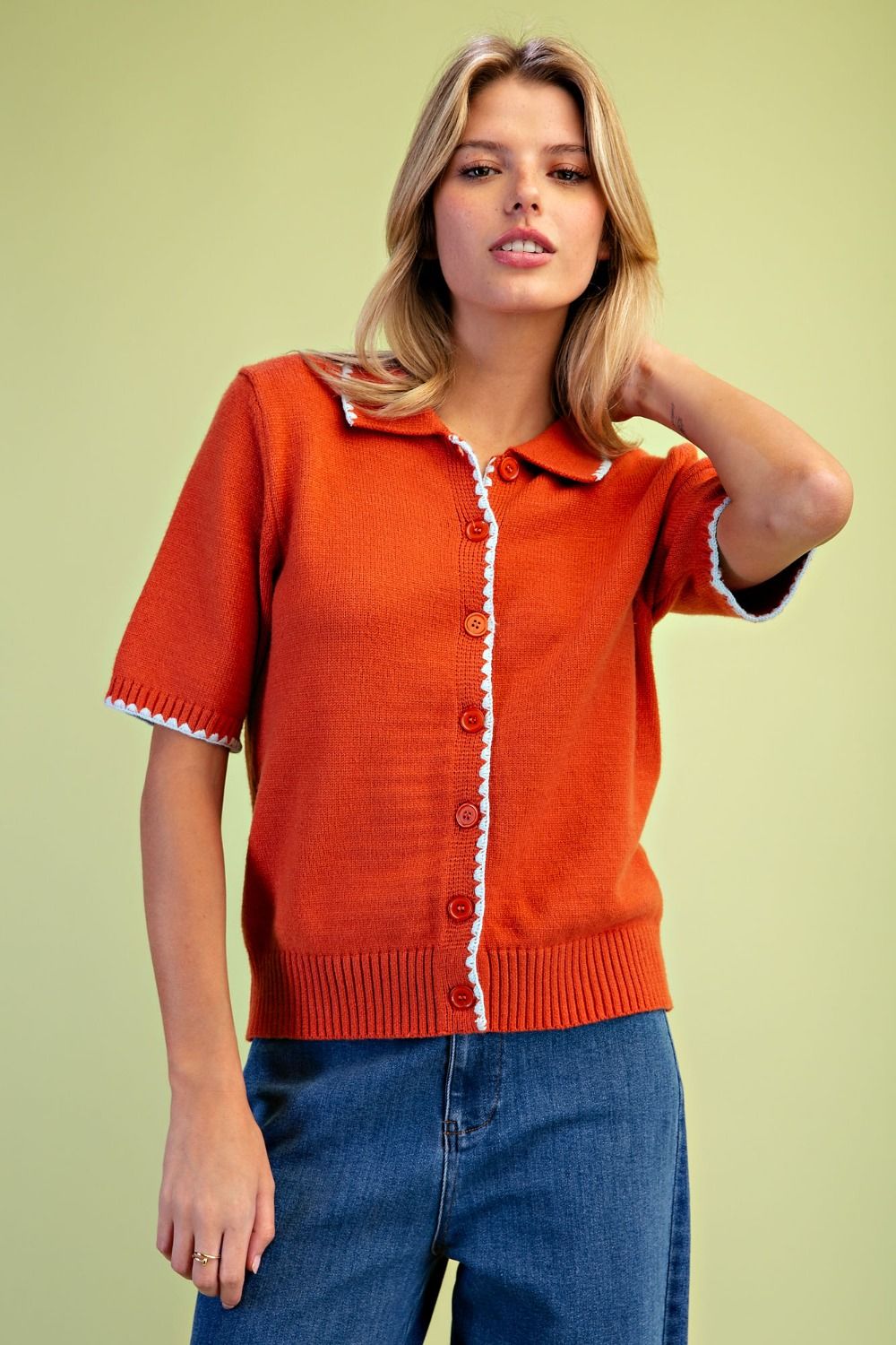 Rust button down knit sweater cardigan