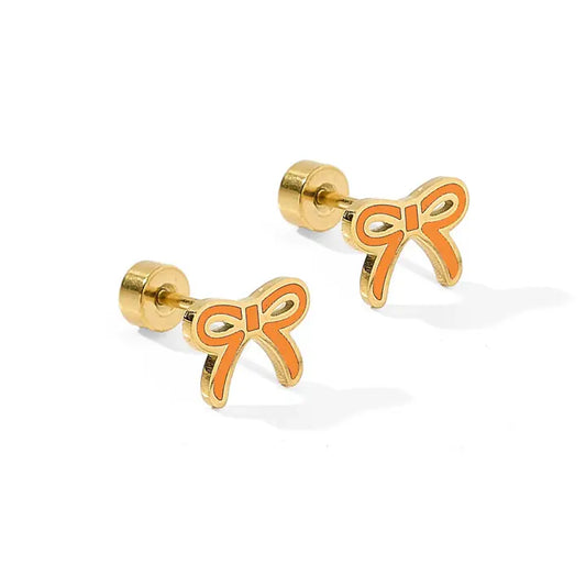 Screwback Stud Earrings - Sadie Bow Orange