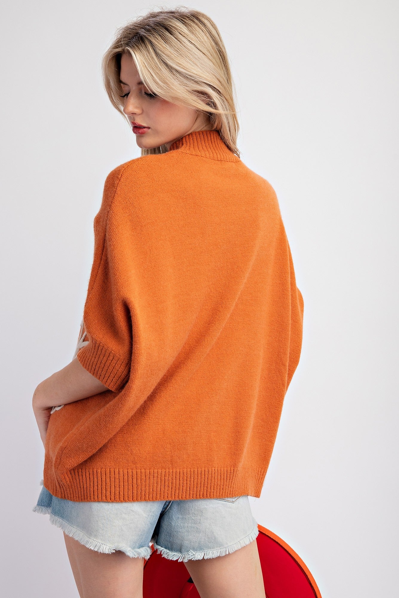 Rust Flower pattern knit sweater top