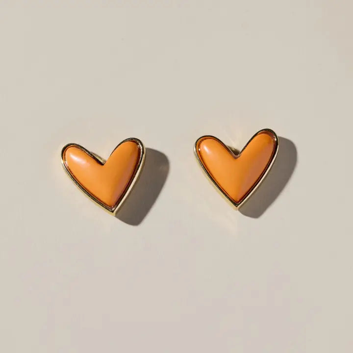 Orange Stone Sweetheart Studs - Nickel & Suede