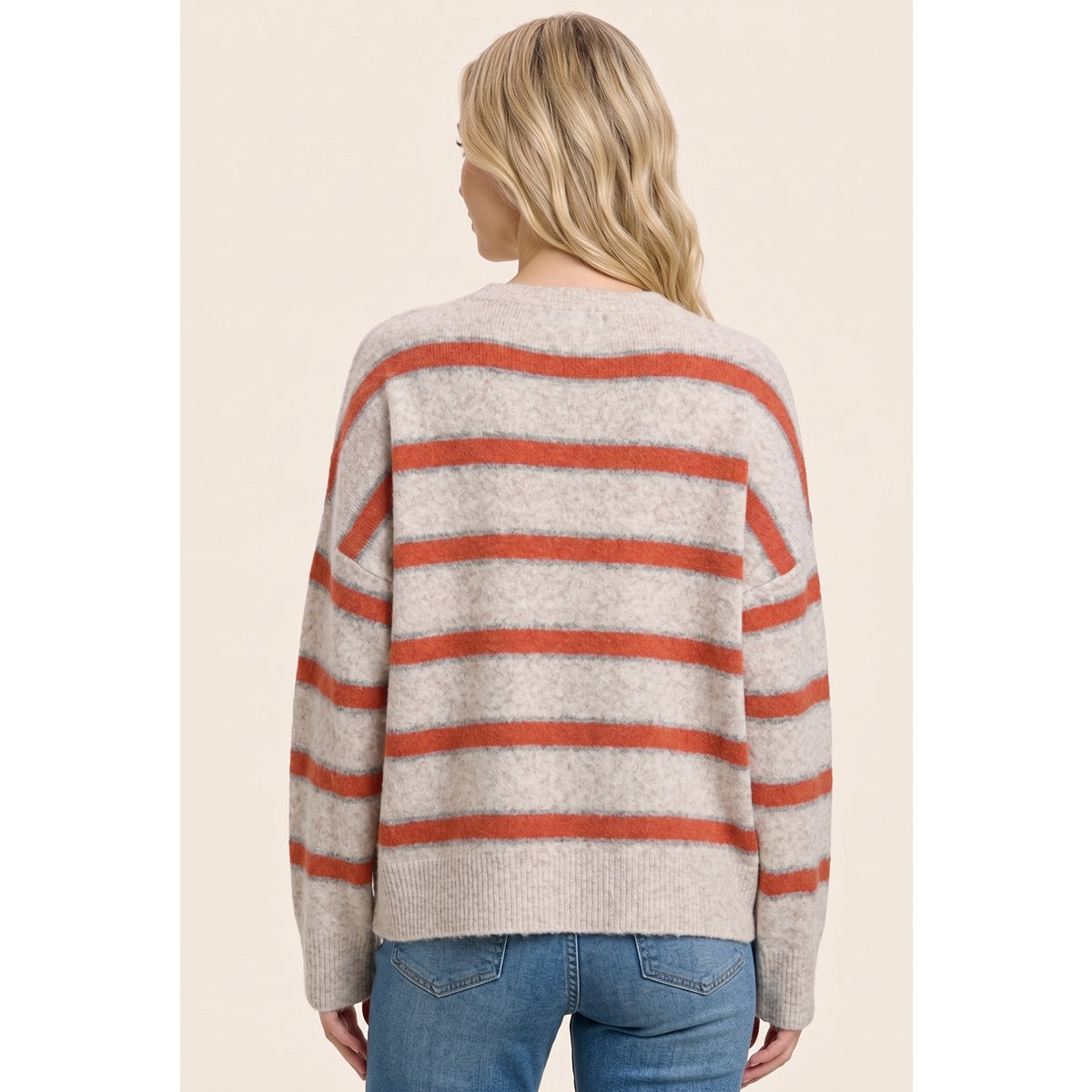 Orange Pintucked Center Striped Sweater