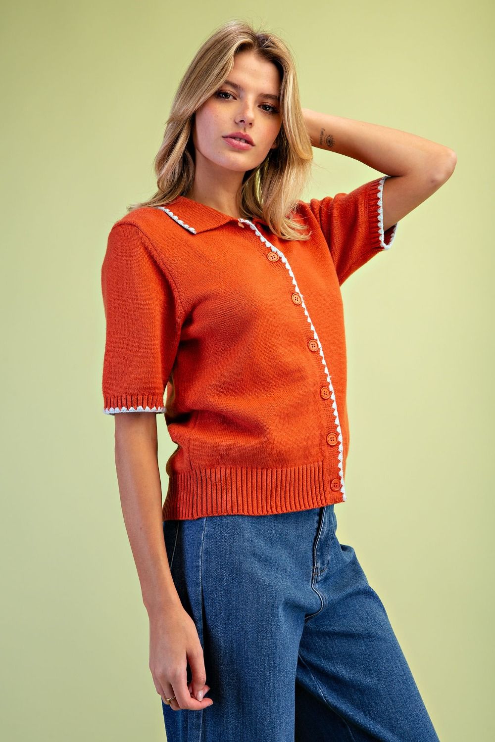 Rust button down knit sweater cardigan