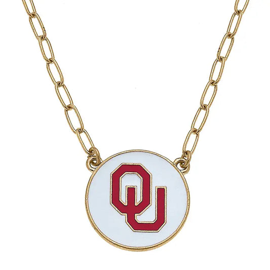 Oklahoma Sooners Enamel Disc Pendant Necklace in White