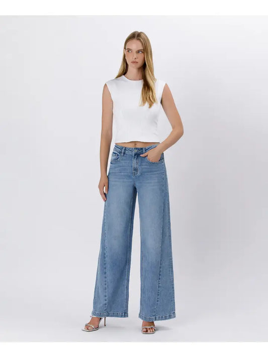 Vervet Olivia High Rise Seam Detail Palazzo Jeans